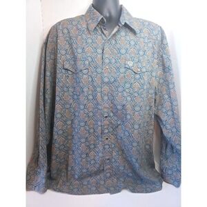 George Strait Pearl Snap Shirt Paisley Patterned Blue Tan XXL 1 PEARL MISSING